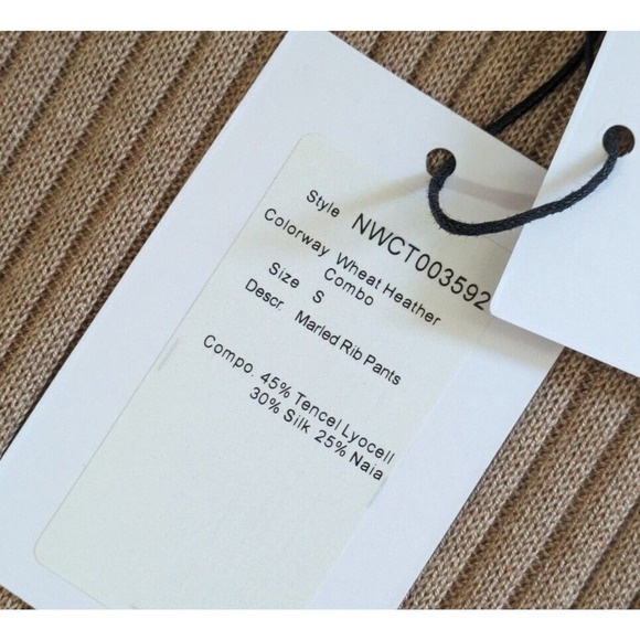 Naadam Wheat Beige Marled Ribbed Pants NEW Small Flare Silk Blend $350 Pull On - Picture 4 of 6